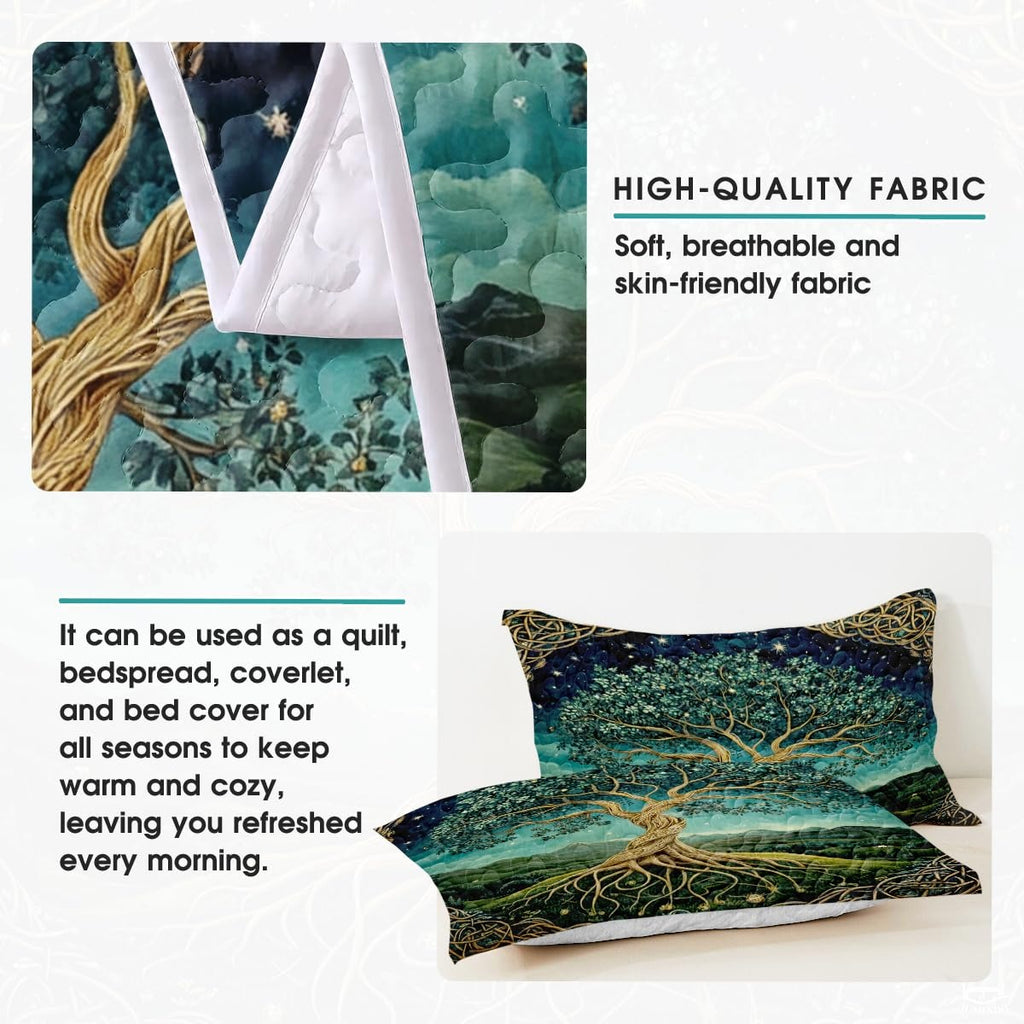 Celtic and Fantasy Quilt Set with Twisting Tree Trunk And Exposed Roots