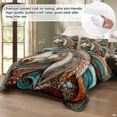Personalized Patchwork Horse Quilt Set, Rustic Quilt Full Size for Bedroom Decor, Cowboy Western Farmhouse Cabin Animal Print Quilt King Size, Soft Lightweight Bed Set (Patchwork Horse 2)