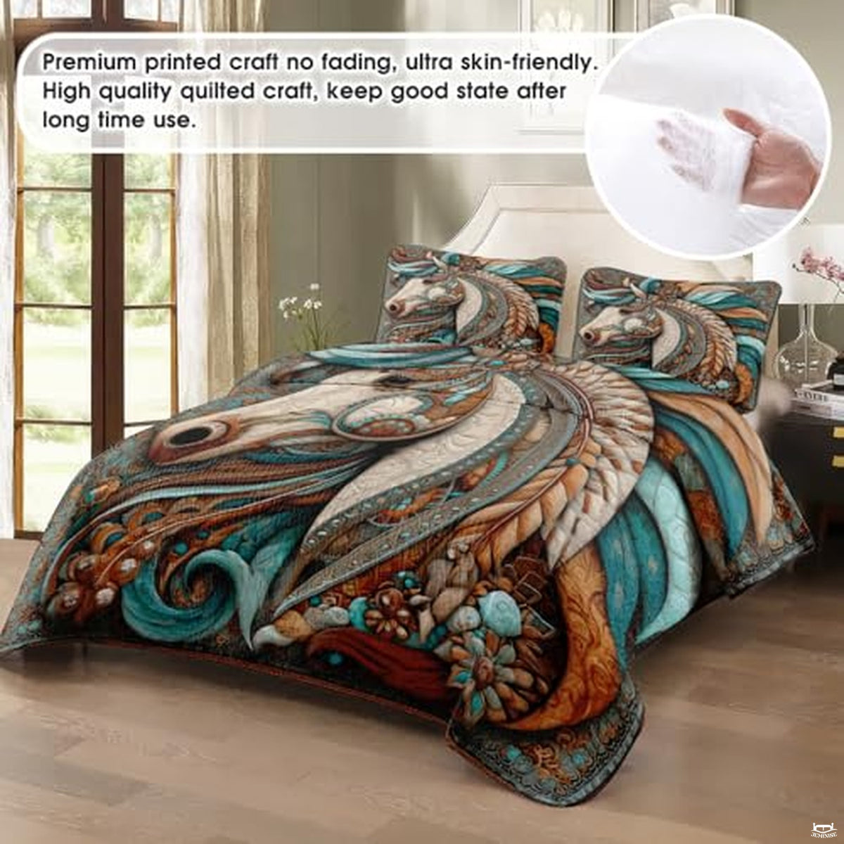 Personalized Patchwork Horse Quilt Set, Rustic Quilt Full Size for Bedroom Decor, Cowboy Western Farmhouse Cabin Animal Print Quilt King Size, Soft Lightweight Bed Set (Patchwork Horse 2)