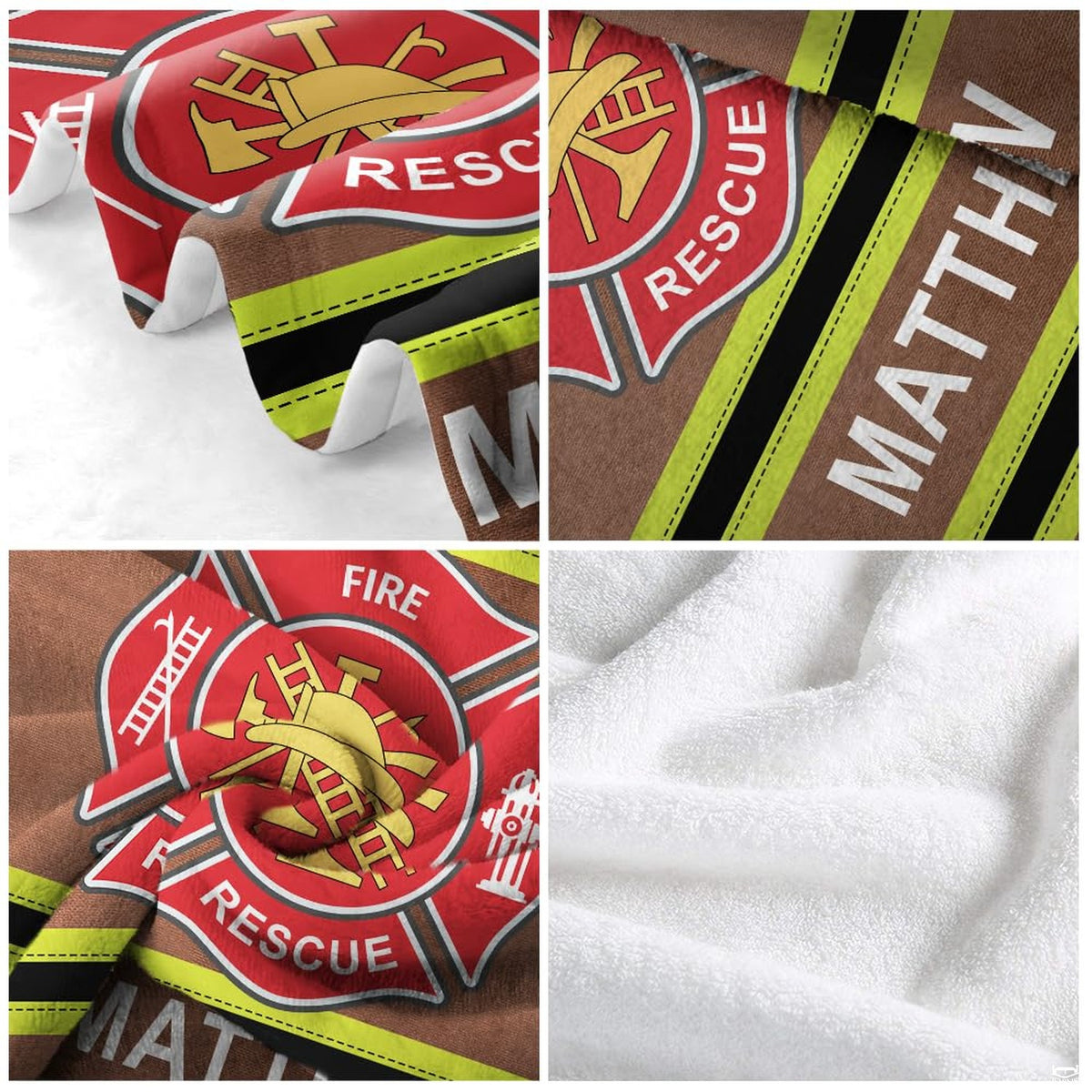 Close-up view of the Maltese cross emblem and clean edge finish on the blanket