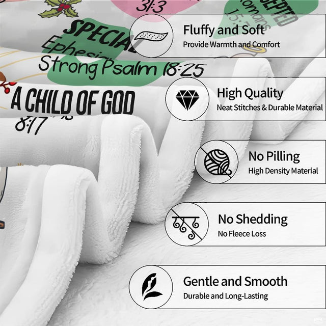 God says I am Christmas scripture faith holiday blanket showing praying girl and snowmen view 2