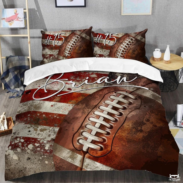 Custom American Football Close Up on Grunge Vintage Comforter