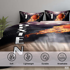 Personalized Basketball Flames Flying Over Comforter with Name and Number