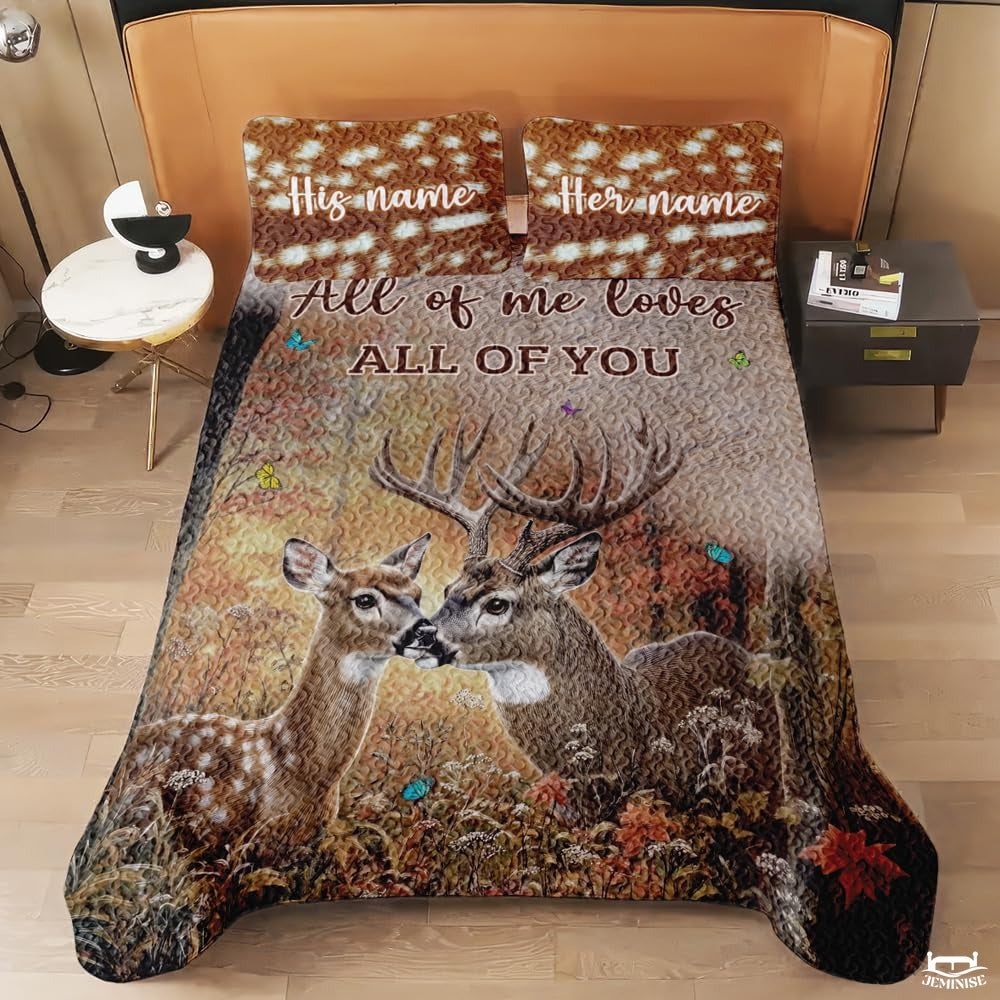 Personalized Wildlife Deer Couple Touching Noses Comforter with Buck