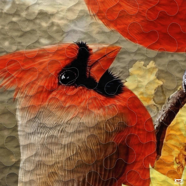 Autumn Cardinals Perched Above Large Sunflowers Quilt with Cardinal Birds