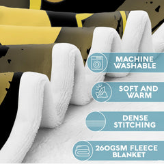 Close detail of the folded print highlighting clear texture definition and feature icons.