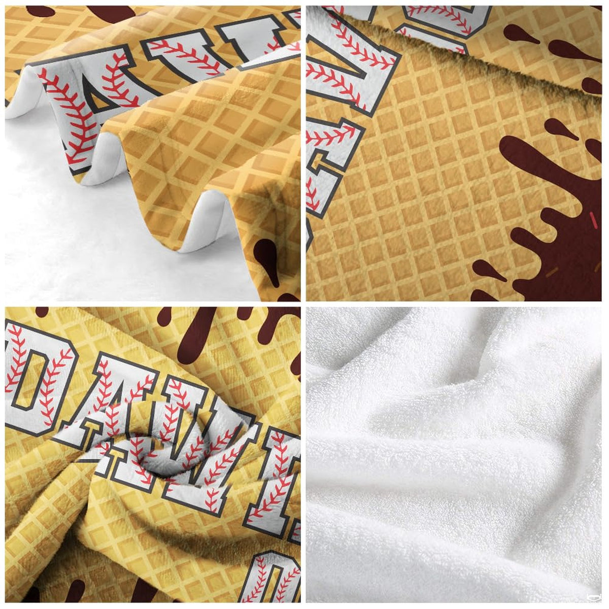 Waffle cone pattern with dripping chocolate and baseball-laced varsity lettering, view 6.