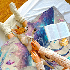 Whimsigoth bedding 90s aesthetic featuring a shimmering ice dragon surrounded by snowflakes and stardust motifs.
