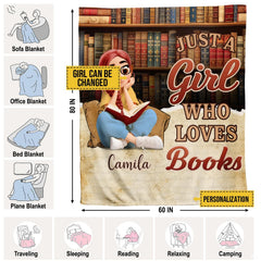 Cozy room setting displaying reader girl throw blanket arranged on a modern living room couch.