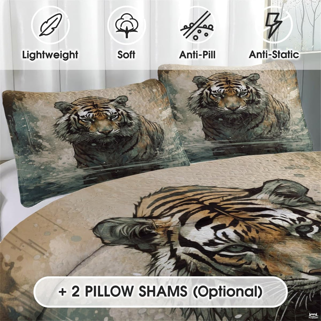 Tiger portrait with water ripples and ink-like lines