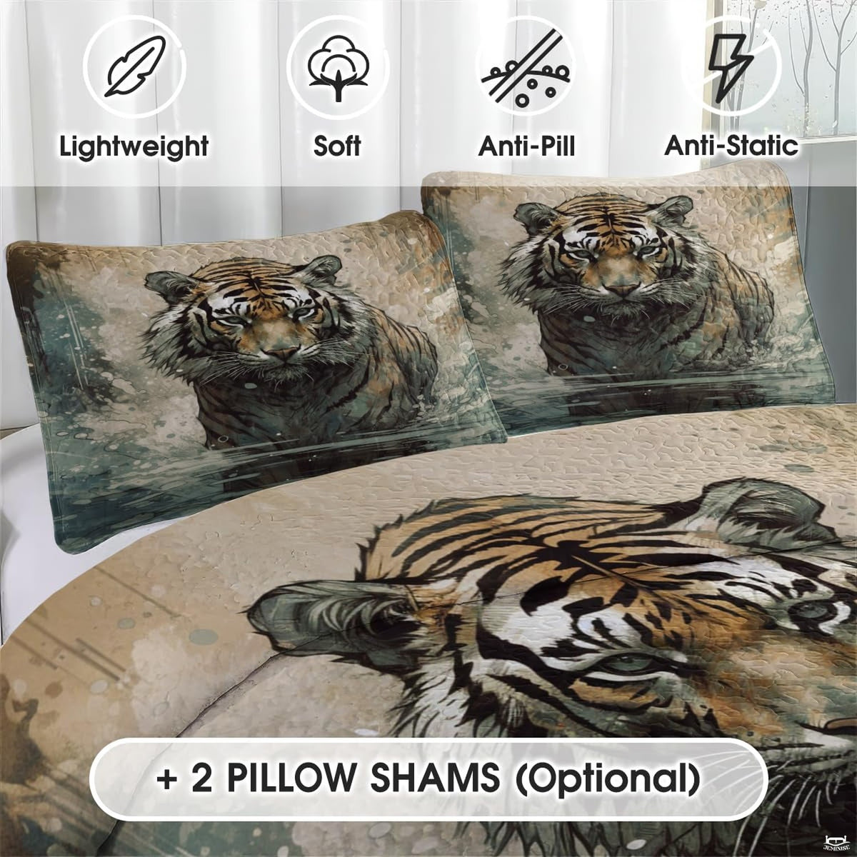 Tiger portrait with water ripples and ink-like lines