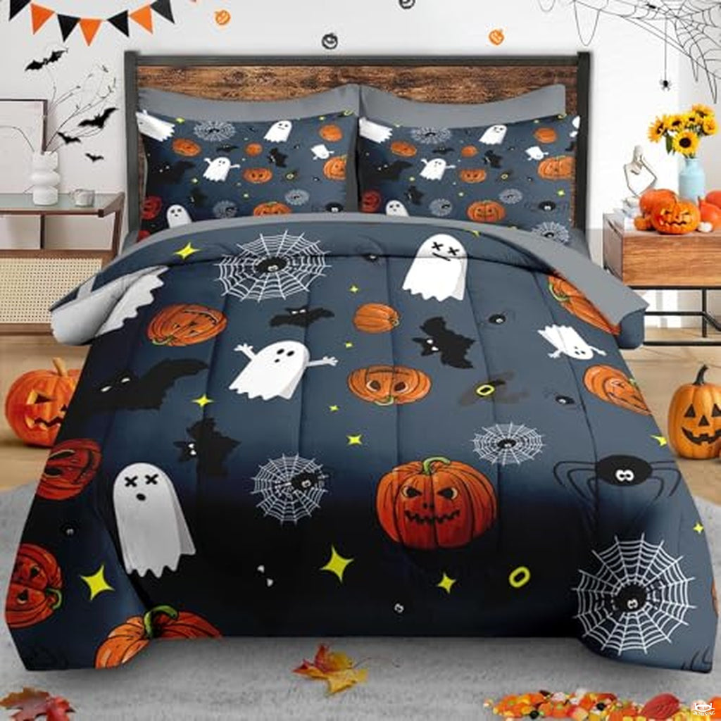 Pamnest Twin Halloween Comforter Set with Sheets, 5 Pieces Funny Bedding