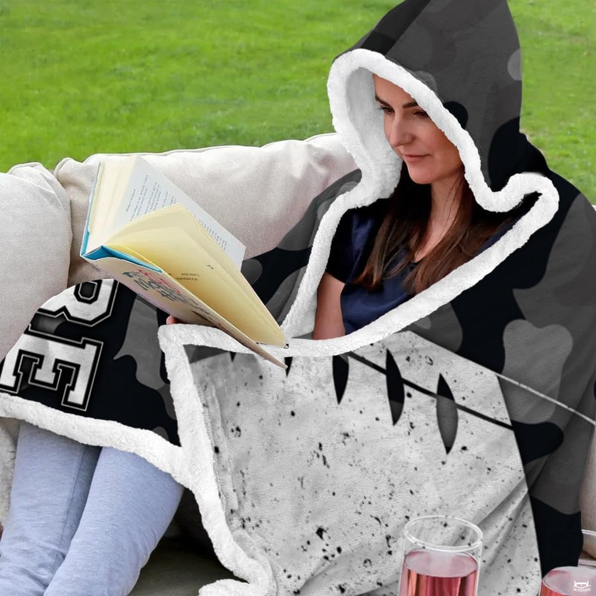 Grey urban camouflage pattern with corner football graphics and varsity typography, view 6.