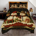 Santa snowman nutcracker holiday winter bedding set displayed neatly on a bed in a Christmas bedroom