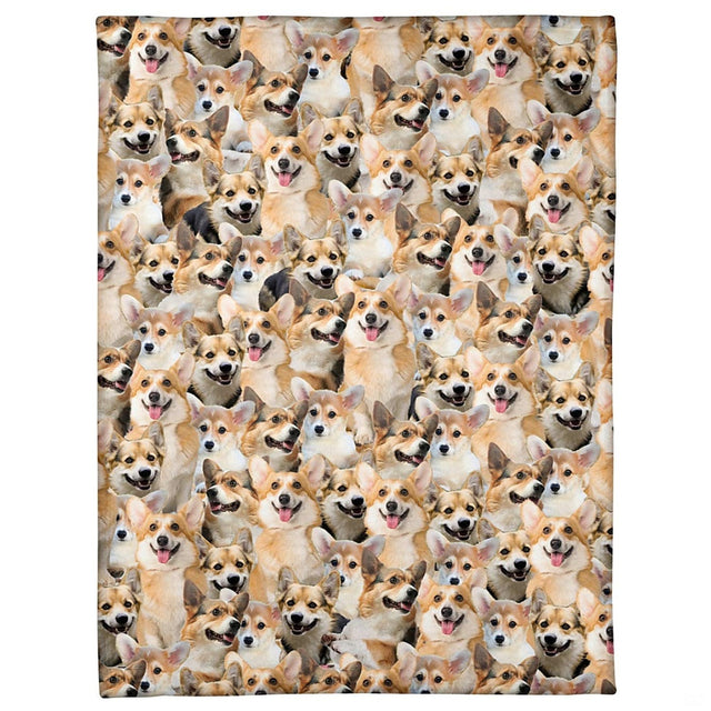 Pembroke Welsh Corgi dog breed blanket featuring an all-over photo collage.