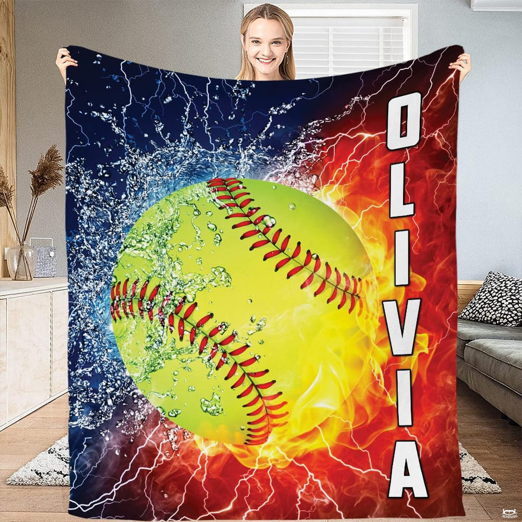 Elemental sports decor showing contrasting ice water spray and vibrant orange flame graphics.