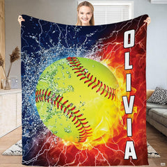 Elemental sports decor showing contrasting ice water spray and vibrant orange flame graphics.
