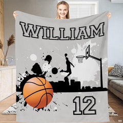 Orange bedding sets uk showing detailed basketball hoop artwork and city skyline silhouette