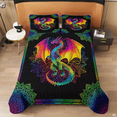 Matching pillowcase detail for fantasy bedding set featuring coordinating colorful dragon artwork