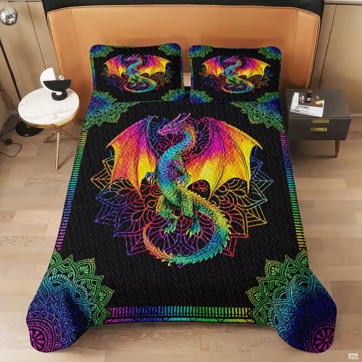 Matching pillowcase detail for fantasy bedding set featuring coordinating colorful dragon artwork
