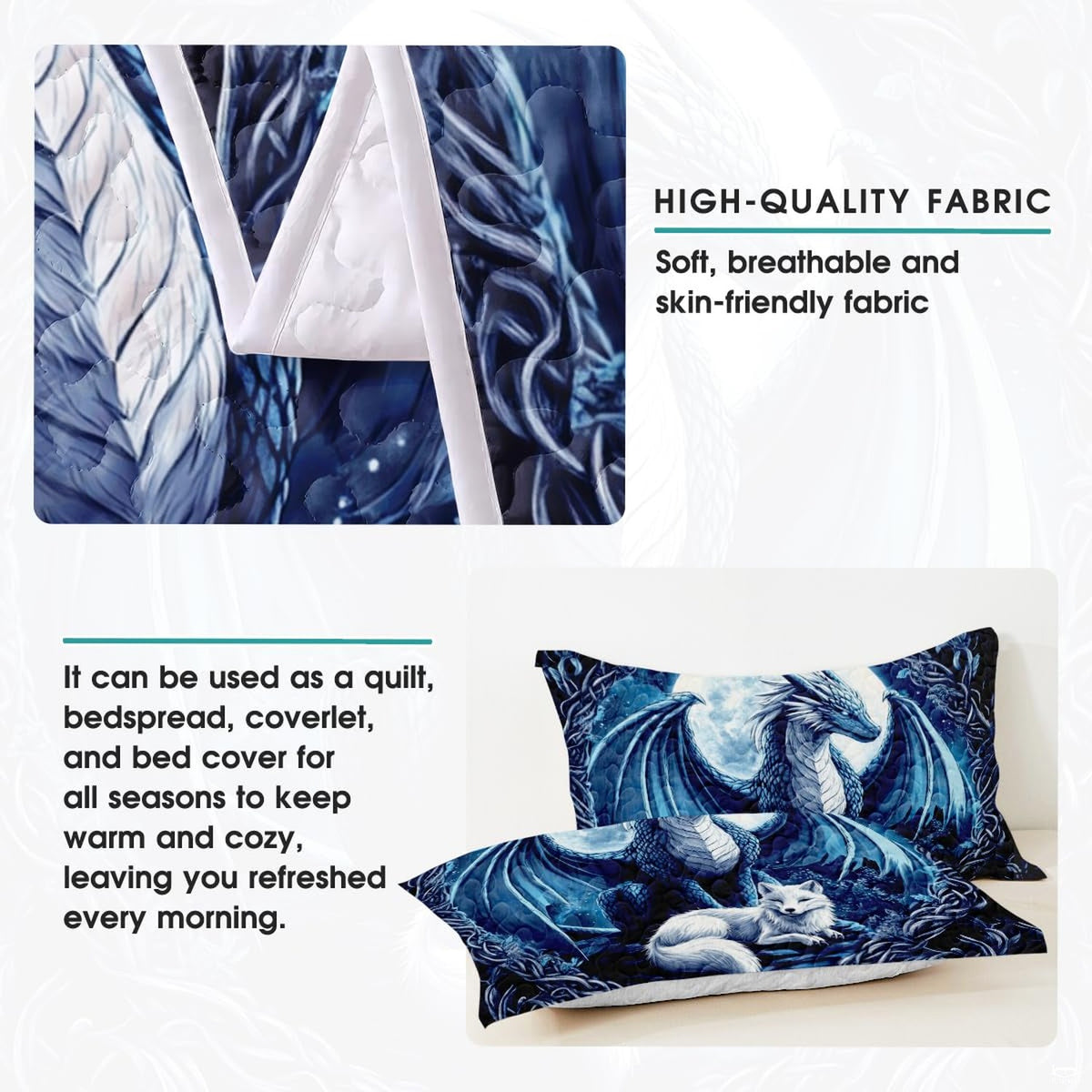 Dragon and fox moon artwork shown with a pale reverse side