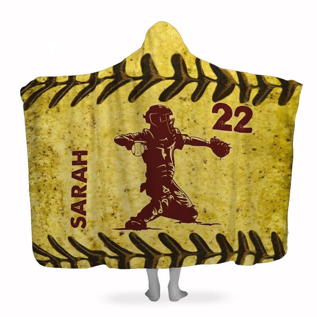 Softball catcher defense diamond graphic blanket front view