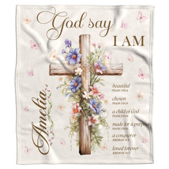 Christian faith scripture throw blanket draped across living room sofa
