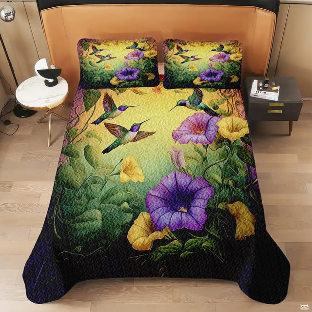 Hummingbird flower bedding displayed on a modern bed