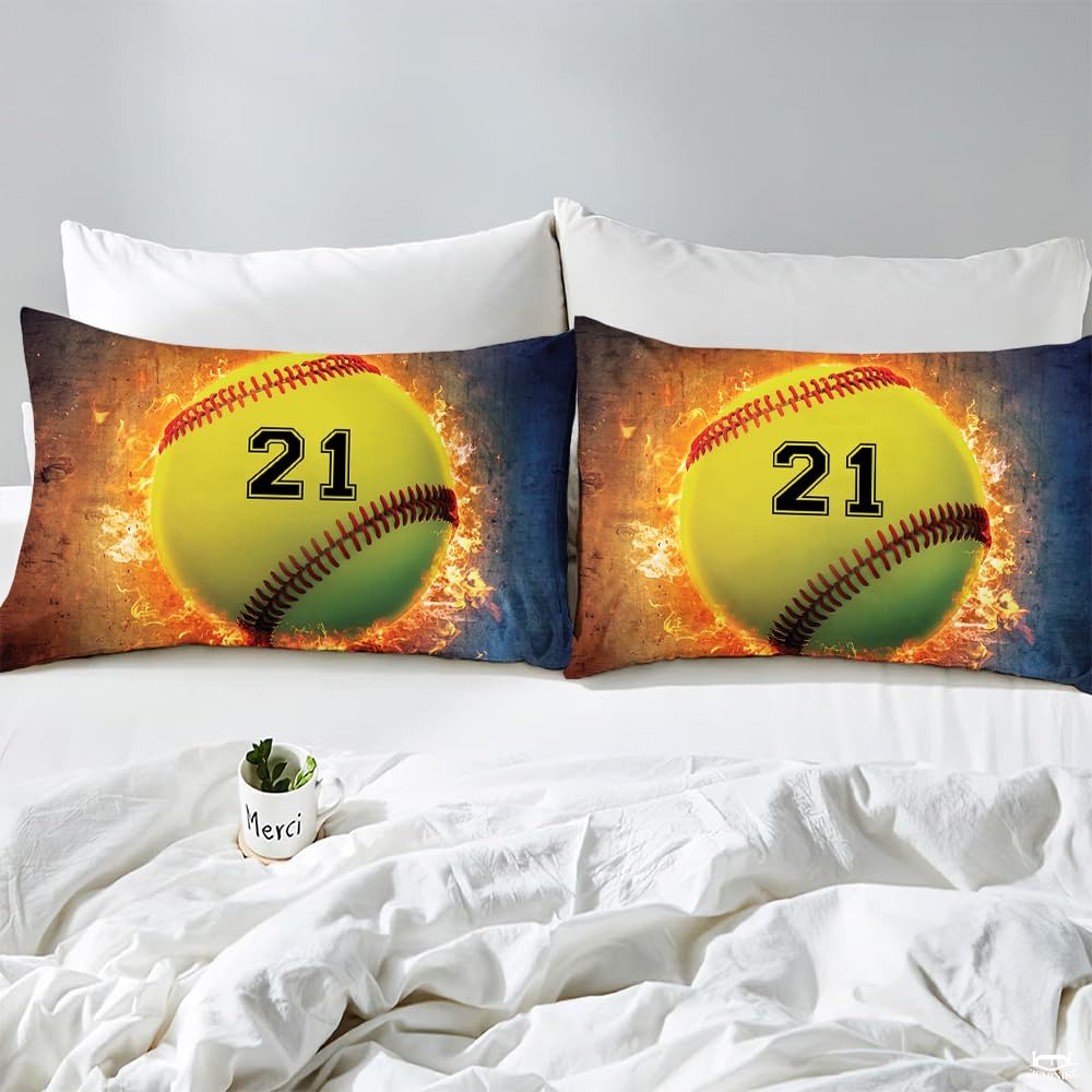 Teal & Yellow Softball Comforter Set – Vibrant Sports Bedroom Decor for Softball Fans, Soft Cozy Bedding for Girls & Women, Offered in Twin, Queen, King