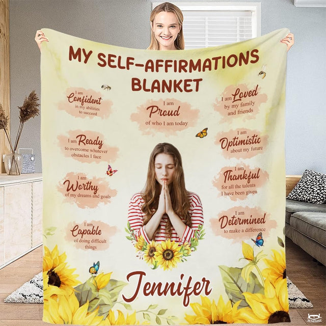 Personalized Sunflowers and Butterflies Affirmations Blanket