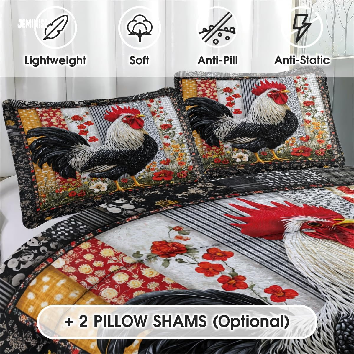 Jeminise Cat Farmhouse Quilt Set, Cozy Animal Bedding