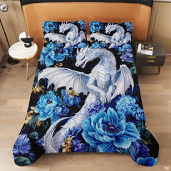 White dragon bedding shown on a modern bed