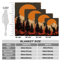 Bigfoot peace sign throw blanket styled across a couch in a rustic living room.