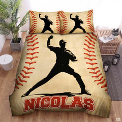 Personalized Baseball Bedding Full Size Flag Custom Name Duvet Cover Set Sport Decor Sports Comforter Bed Set (Baseball Pitcher)