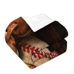 Matching pillowcase detail for baseball bedding set showing coordinating helmet and athletic equipment graphics