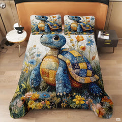 Sea Turtle Pattern Quilt, Animal Patchwork Sea Turtle Quilt Set Patchwork Style, Premium Pattern Quilt Bedspread, Animals Bedding Quilts Gift for Men Women