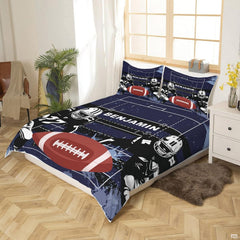 Matching pillowcase detail for football bedding set showcasing tactical playbook lines and flanking football players