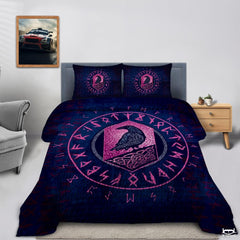 Norse Mythology Raven Centered Within Runic Circle Comforter