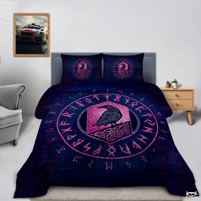Norse Mythology Raven Centered Within Runic Circle Comforter