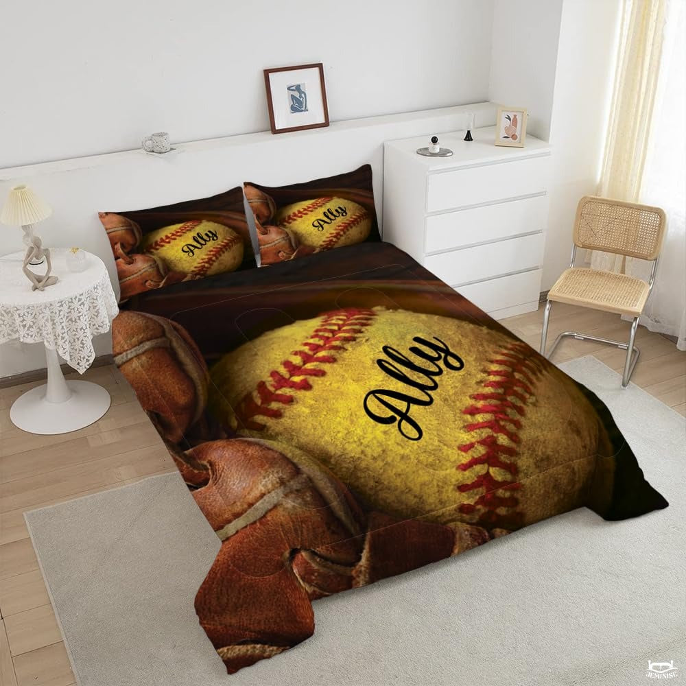 Softball Fan Bedding Set – Stylish Teal Yellow Sports Comforter for Girls, Women, Teens, Perfect Softball Room Decor, Available in Twin/Queen/King Sizes