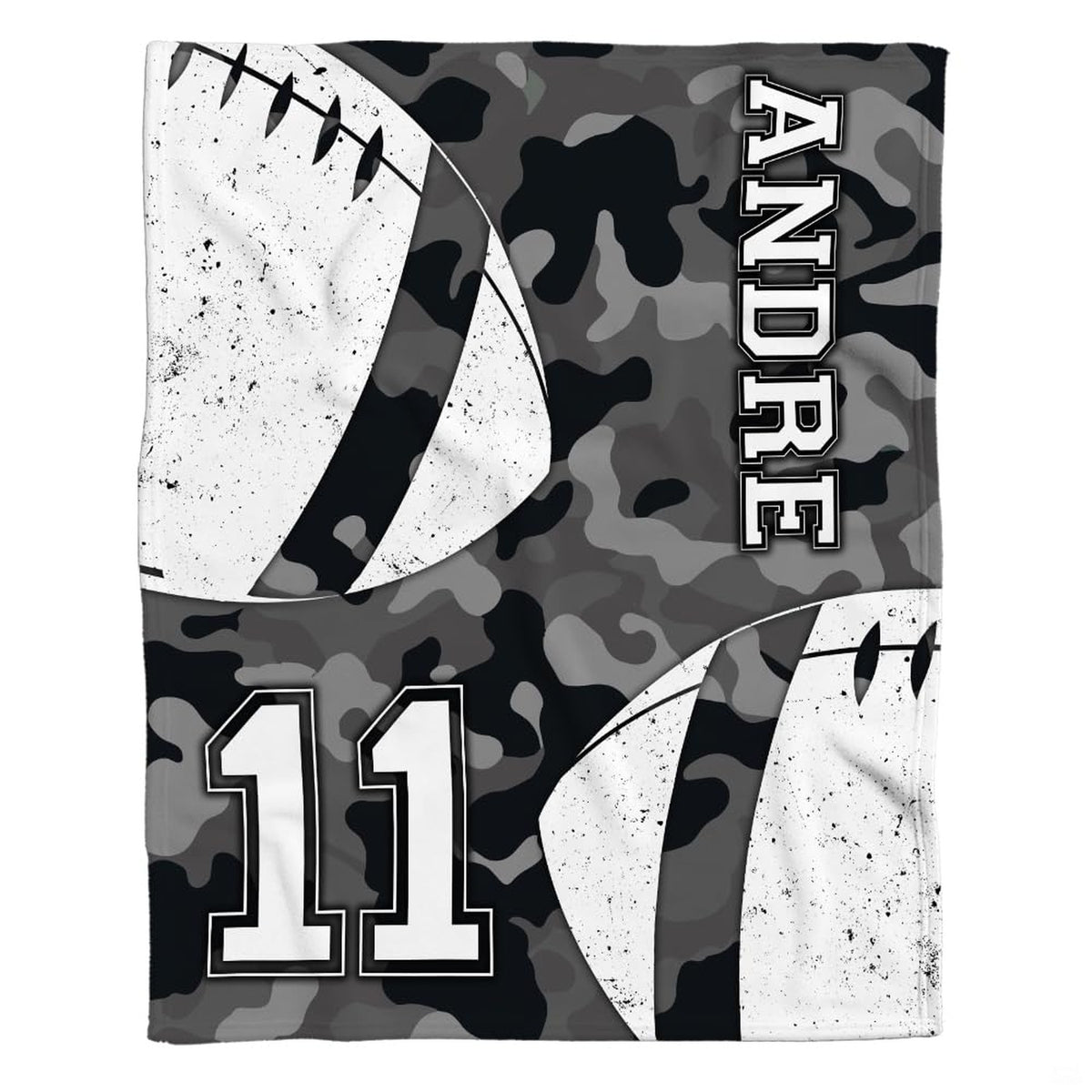 Close-up of distressed football graphics on grey bedding sets single.