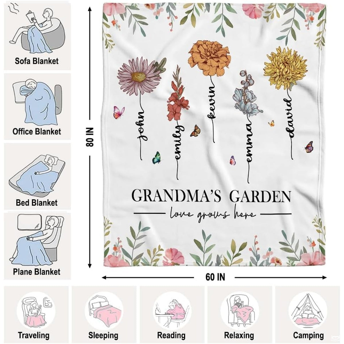 Overhead perspective of botanical meadow drape across reading lounger