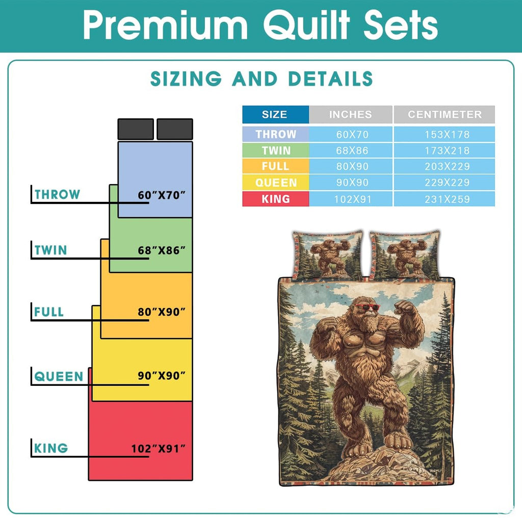 Personalized Bigfoot with Red Sunglasses Quilt Sets, Machine Washable