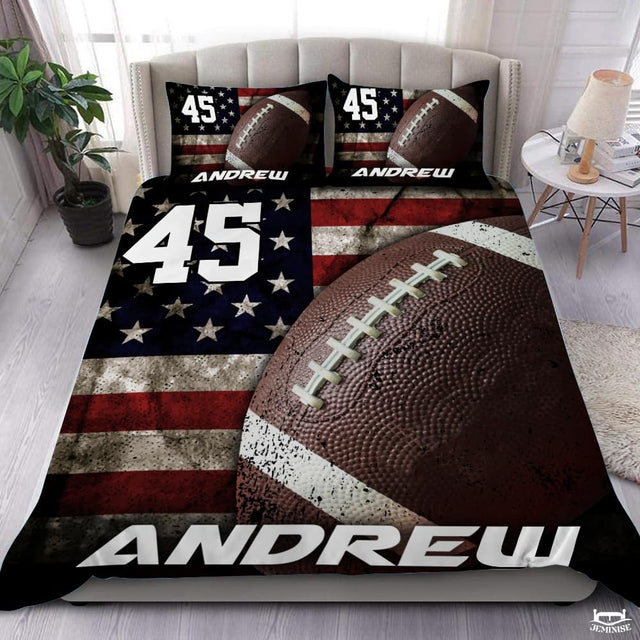 Custom Football Over American Flag Background Comforter