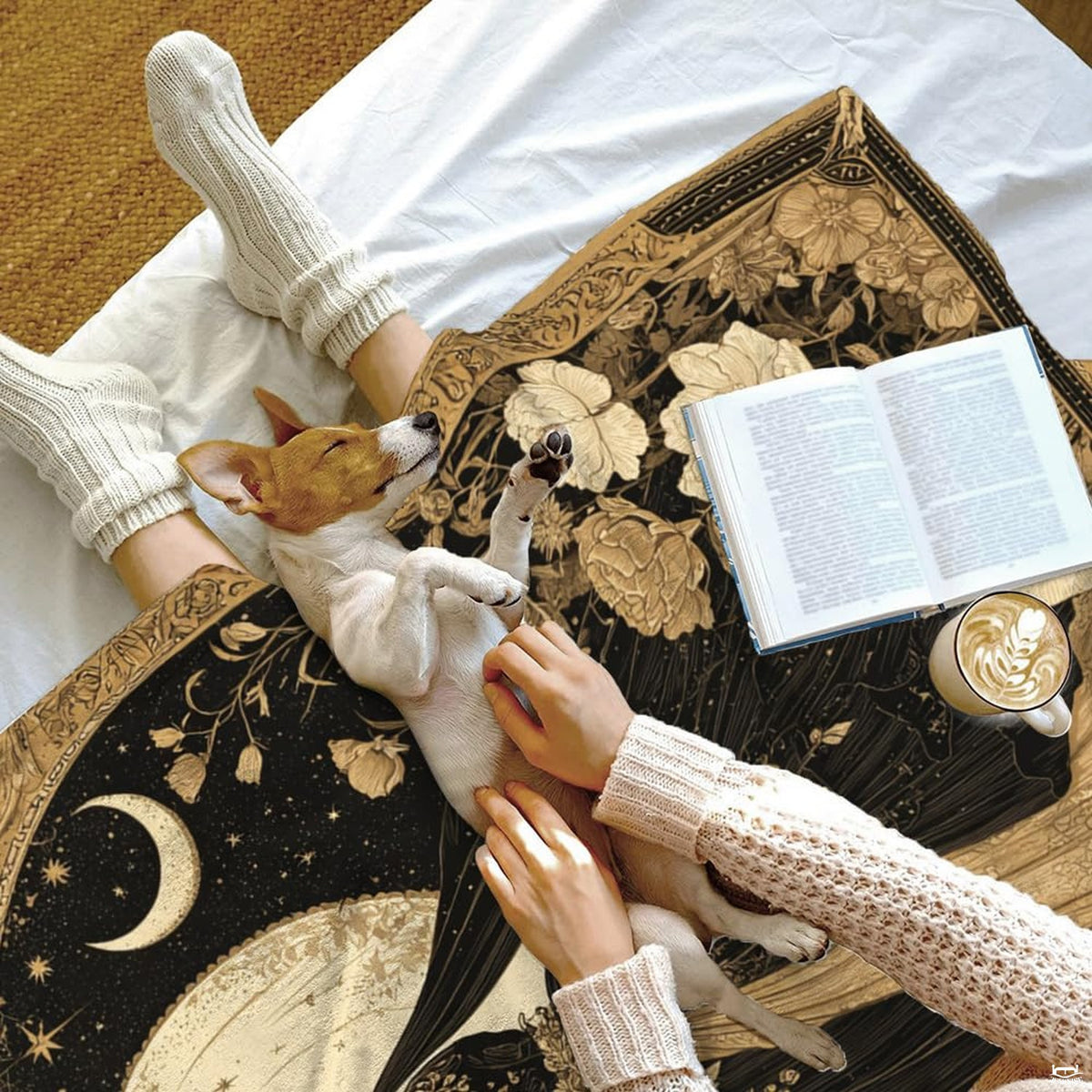 thematic accent view of skeleton couple embrace motif on dark romantic bedding set.