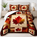 Rustic patchwork maple leaf autumn bedding set featuring a multifaceted maple leaf and country patchwork blocks