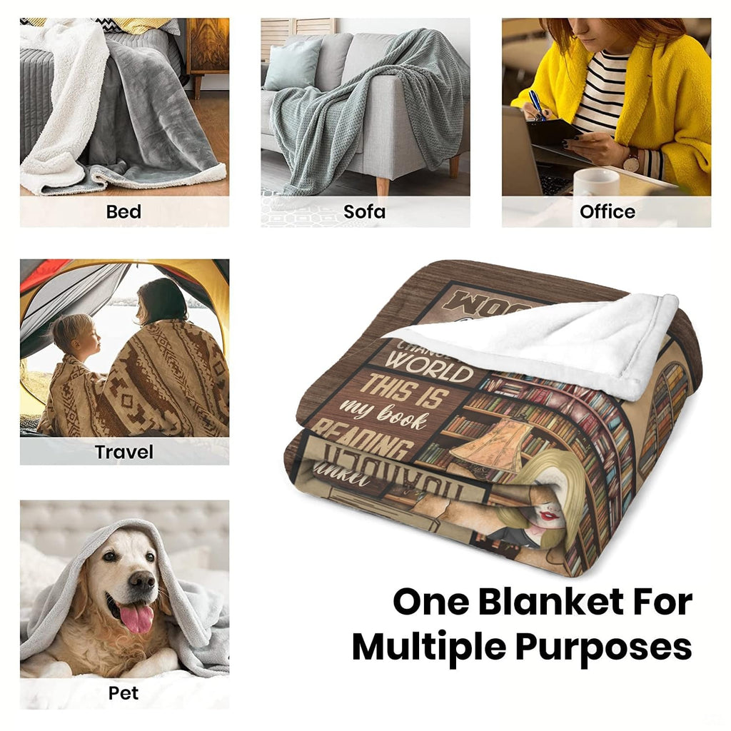 Personalized Blonde Girl Reading Amidst Bookshelves Blanket - Book