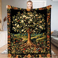 Tree of Life illustration with flowering canopy and millefleurs wildflower meadow on Blanket.