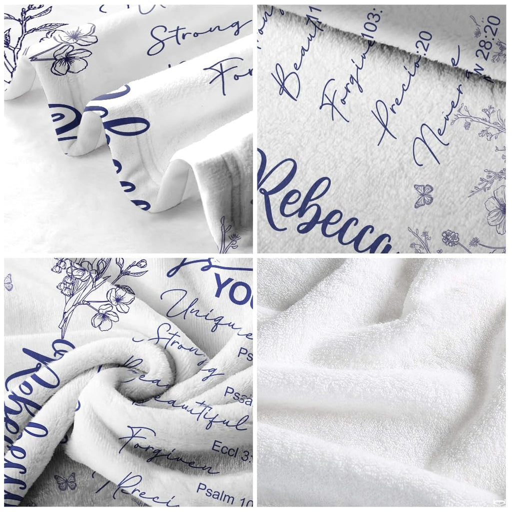 Macro detail view of the navy wildflower line art and cursive lettering.