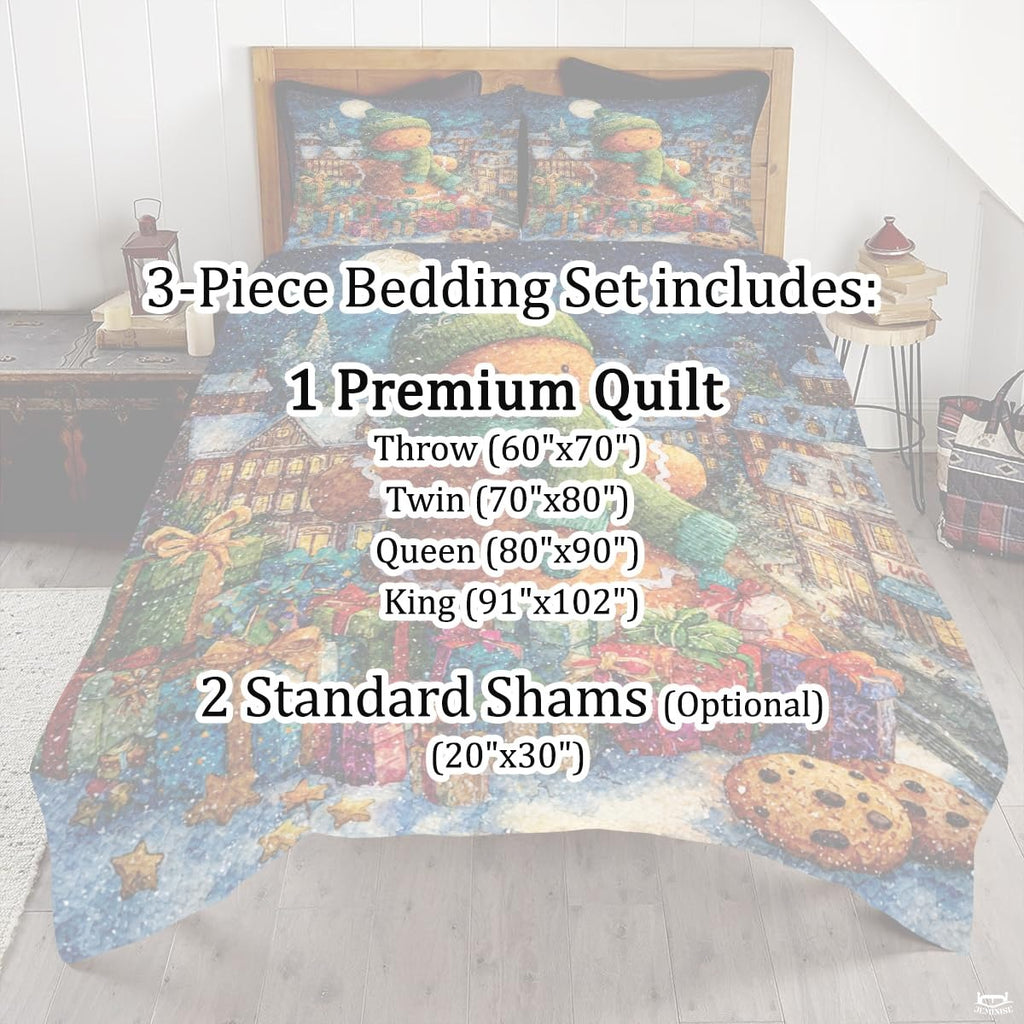 Christmas Bedding Quilt – Soft Microfiber Holiday Bedspread, Lightweight Winter Bedding, Cozy Xmas Quilts for Couch, Bedroom & Seasonal Home Decorations (Christmas Quilt-DS09)